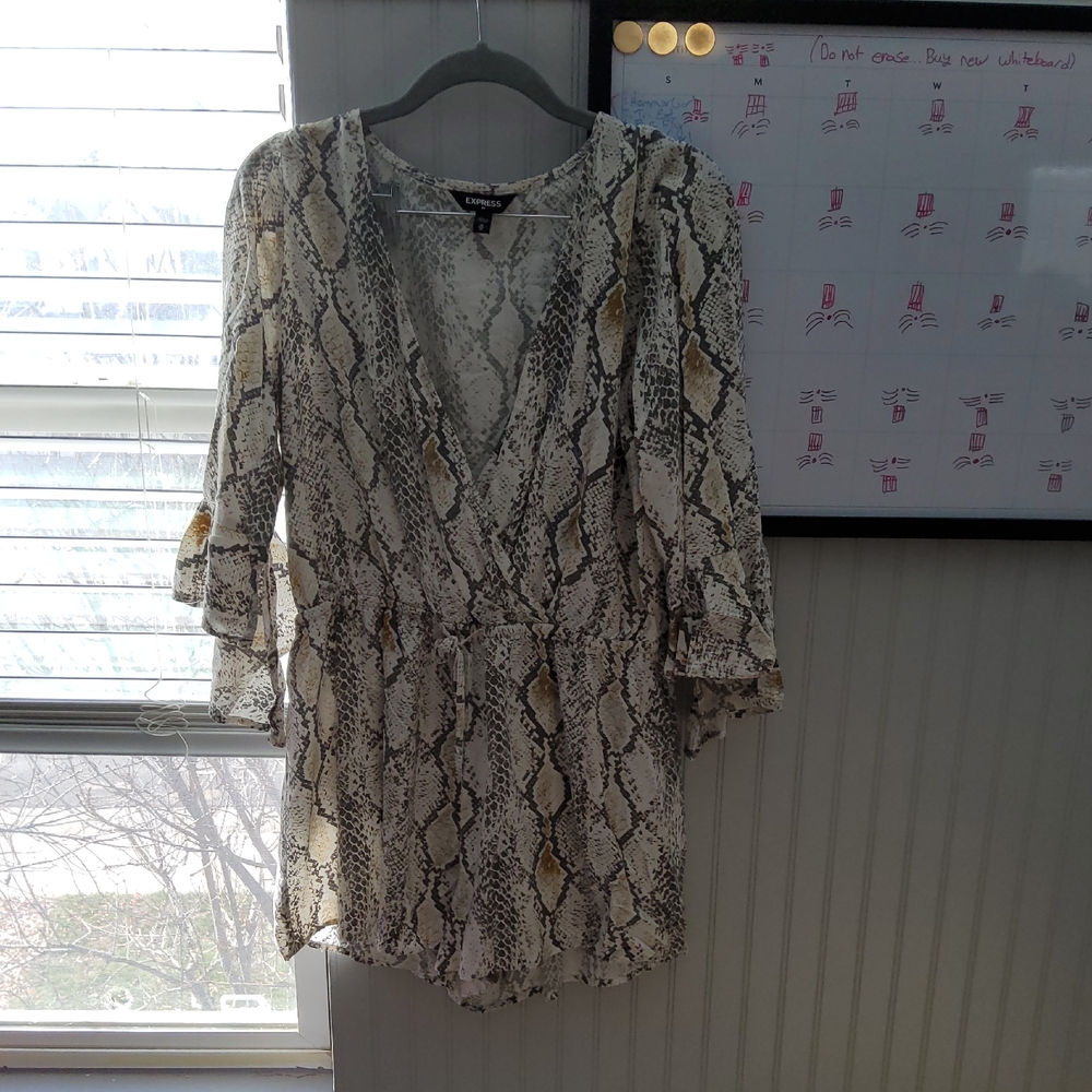 Express Snake Print V-Neck with Gold Accents